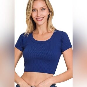 2/$5 Sale - Zenana Blue Ribbed Crop Top